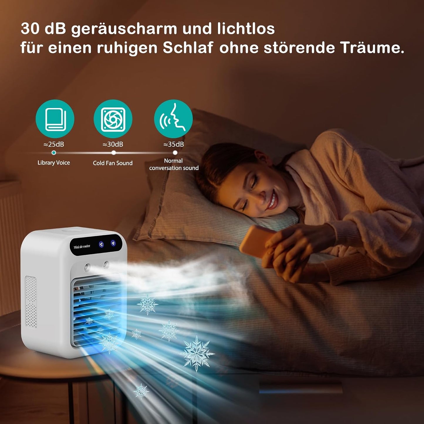 Mobile Klimaanlage, Tragbare Luftkühlgerät, Leise Mobile Klimaanlage Mit 500Ml Wasserbehälter, 2 Lüftungsstufen & 2 Sprühmodi, Mini Klimatisierung Für Schlafzimmer Und Outdoor Camping(Weiß)