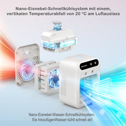 Mobile Klimaanlage, Tragbare Luftkühlgerät, Leise Mobile Klimaanlage Mit 500Ml Wasserbehälter, 2 Lüftungsstufen & 2 Sprühmodi, Mini Klimatisierung Für Schlafzimmer Und Outdoor Camping(Weiß)
