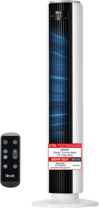 Levoit DC Motor Tower Fan - Ultra Quiet 20dB Cooling Solution with Remote Control, 12 Speed Settings, and 12 Hour Timer - Powerful 24W Stand Fan in Elegant White, 92 cm