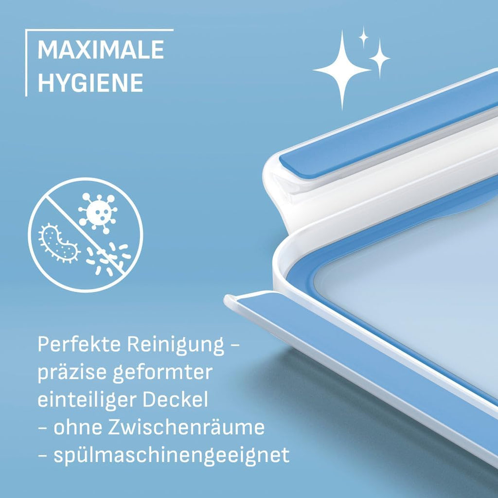 EMSA Clip & Close Frischhaltedose – 100% Auslaufsicher, Spülmaschinenfest und Mikrowellengeeignet, Perfekt für Eiswürfel und Aufbewahrung, Blau, Made in Germany
