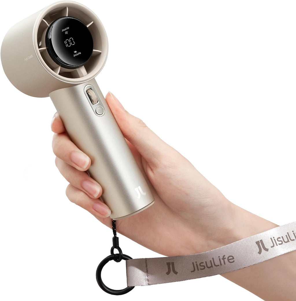 JISULIFE Handventilator Pro1S – Hochgeschwindigkeits-Kühlung mit 40 Stunden Laufzeit, Metallgehäuse für Langlebigkeit, Individuelle 1-100 Geschwindigkeitsstufen – Perfekt für Reisen und Geschenke (Bernsteingold)