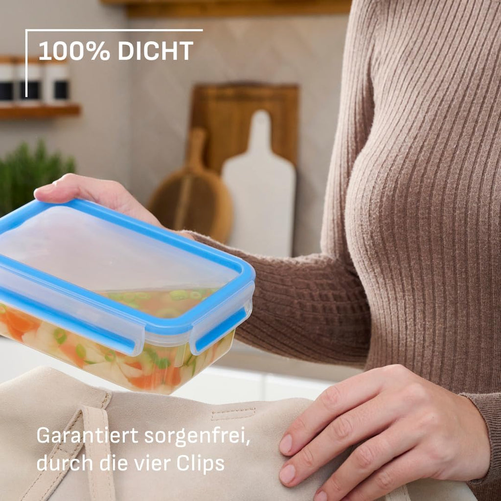 EMSA Clip & Close Frischhaltedose – 100% Auslaufsicher, Spülmaschinenfest und Mikrowellengeeignet, Perfekt für Eiswürfel und Aufbewahrung, Blau, Made in Germany