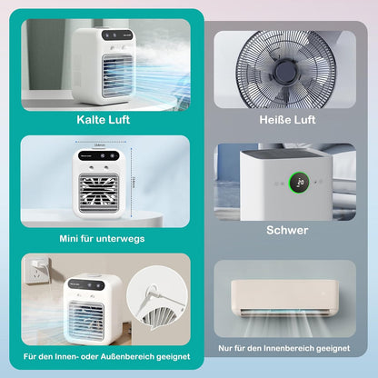 Mobile Klimaanlage, Tragbare Luftkühlgerät, Leise Mobile Klimaanlage Mit 500Ml Wasserbehälter, 2 Lüftungsstufen & 2 Sprühmodi, Mini Klimatisierung Für Schlafzimmer Und Outdoor Camping(Weiß)