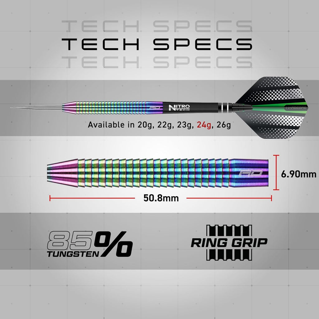 Razor Edge Spectron Tungsten Steel Darts Set - Precision Professional Darts with Flights and Shafts in Multiple Weights (20G-26G)
