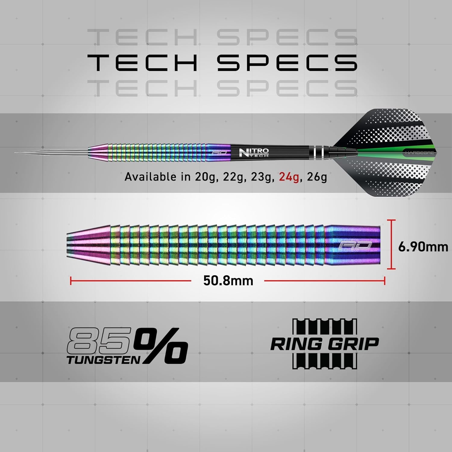 Razor Edge Spectron Tungsten Steel Darts Set - Precision Professional Darts with Flights and Shafts in Multiple Weights (20G-26G)