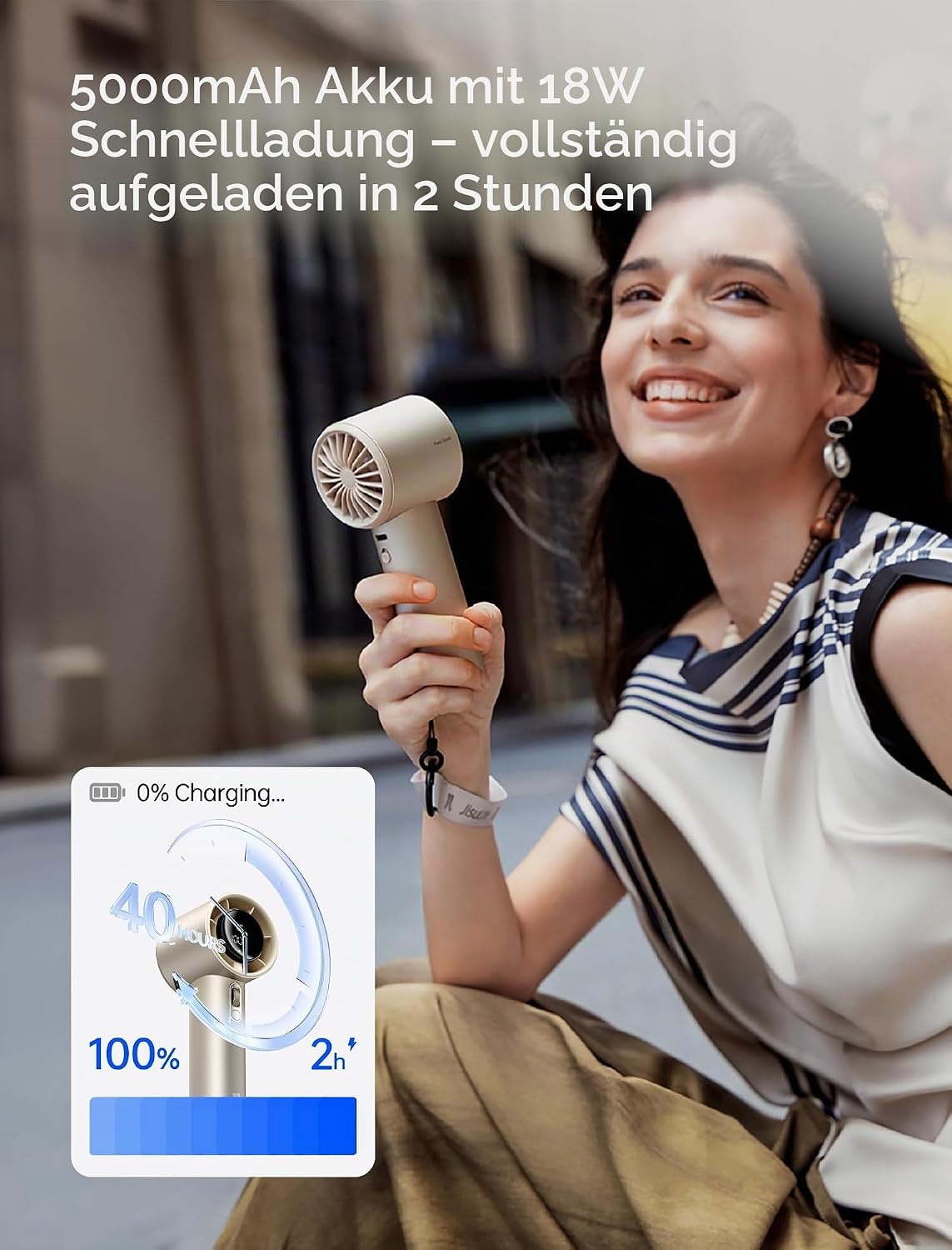 JISULIFE Handventilator Pro1S – Hochgeschwindigkeits-Kühlung mit 40 Stunden Laufzeit, Metallgehäuse für Langlebigkeit, Individuelle 1-100 Geschwindigkeitsstufen – Perfekt für Reisen und Geschenke (Bernsteingold)