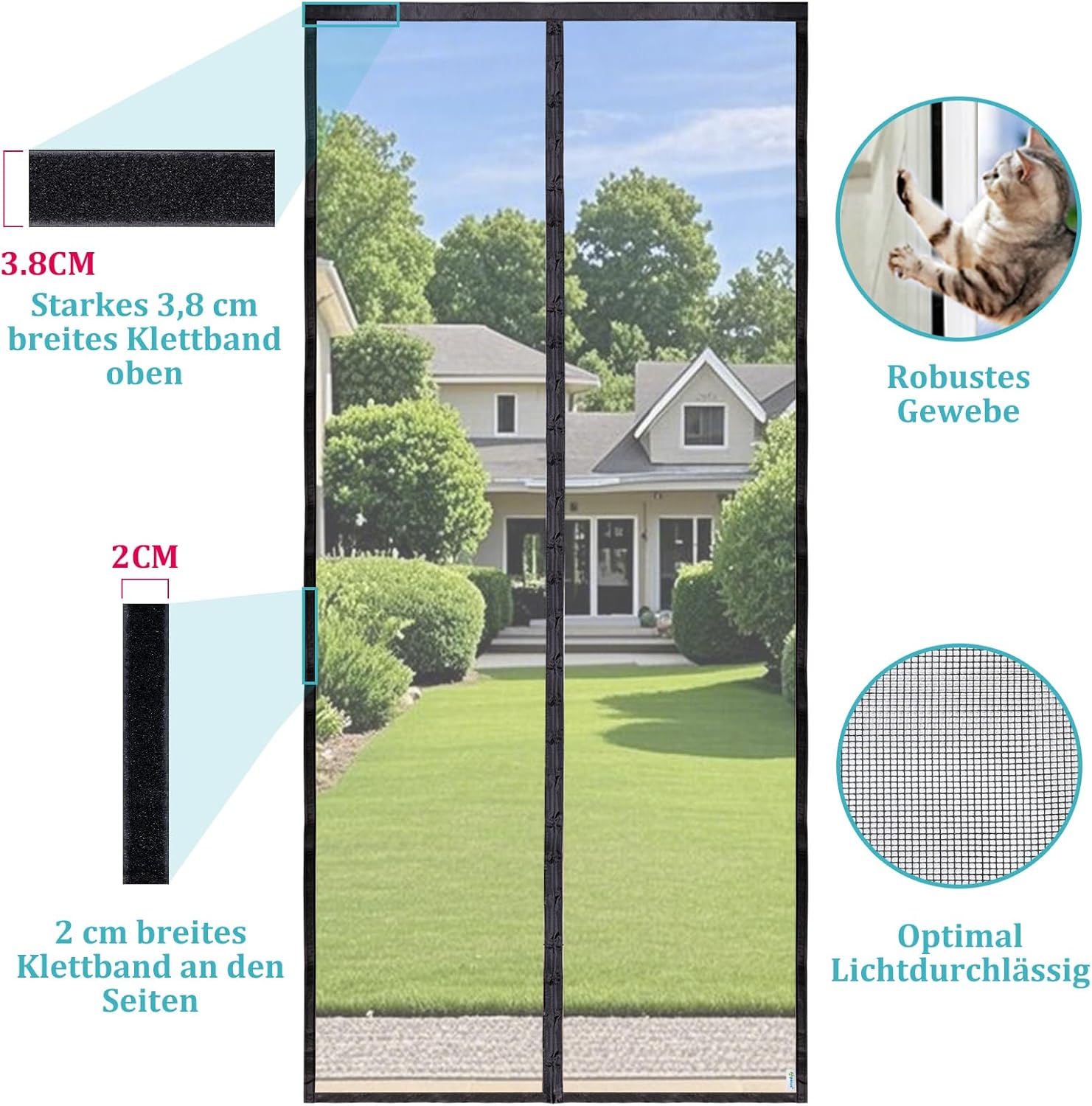 Apalus Prime Fliegengitter Tür – Hochwertiger Magnet Insektenschutz für Balkon- und Terrassentüren (90x210 cm) – Lichtdurchlässig, Reißfest und Wetterfest mit Stärkeren Magneten – Einfache Montage ohne Bohren