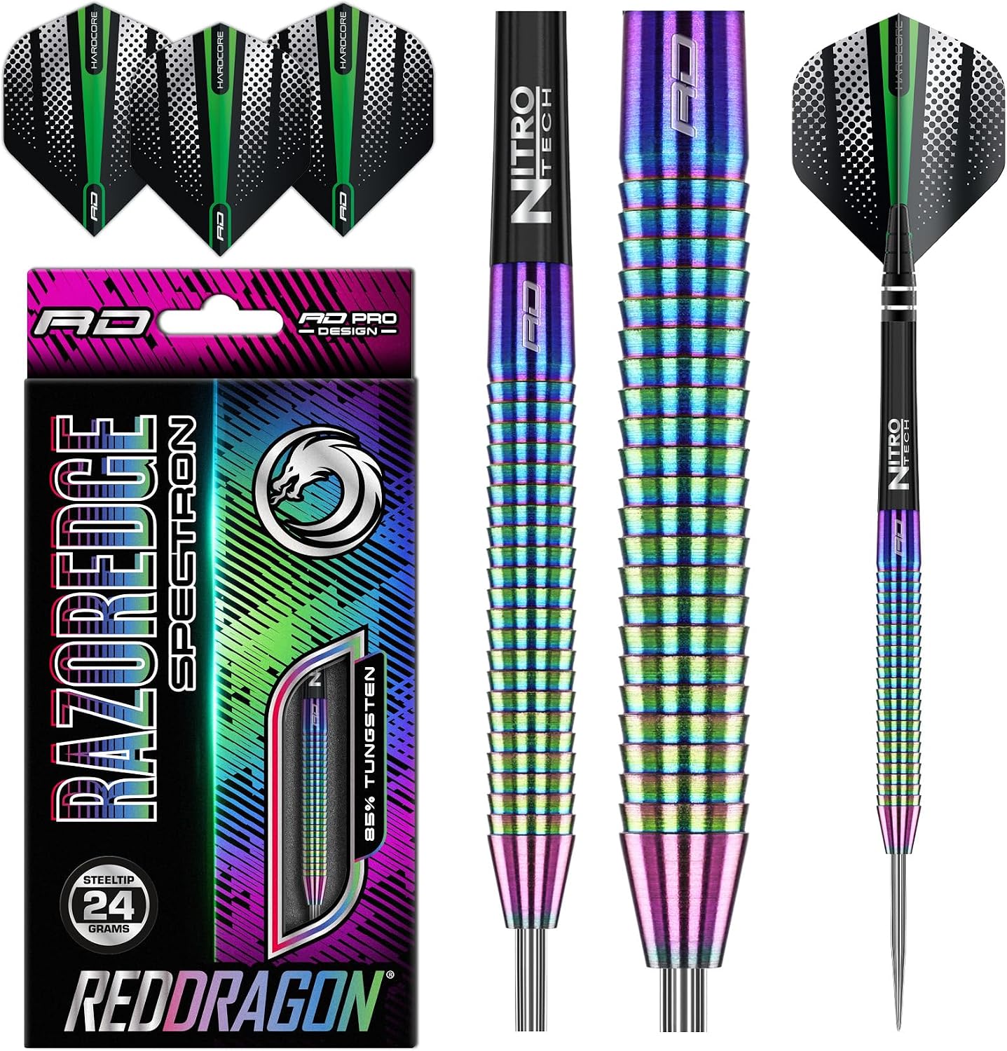Razor Edge Spectron Tungsten Steel Darts Set - Precision Professional Darts with Flights and Shafts in Multiple Weights (20G-26G)