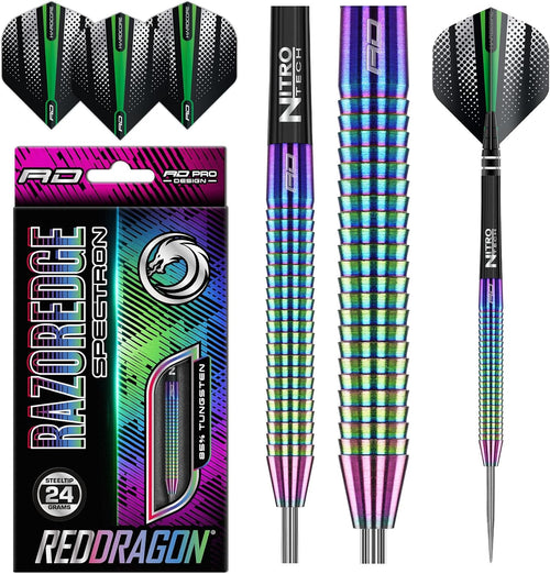Razor Edge Spectron Tungsten Steel Darts Set - Precision Professional Darts with Flights and Shafts in Multiple Weights (20G-26G)