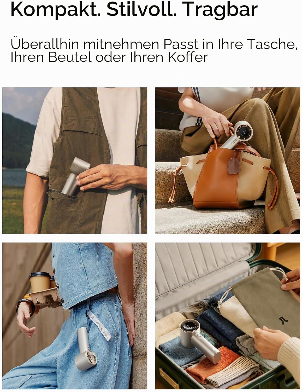 JISULIFE Handventilator Pro1S – Hochgeschwindigkeits-Kühlung mit 40 Stunden Laufzeit, Metallgehäuse für Langlebigkeit, Individuelle 1-100 Geschwindigkeitsstufen – Perfekt für Reisen und Geschenke (Bernsteingold)