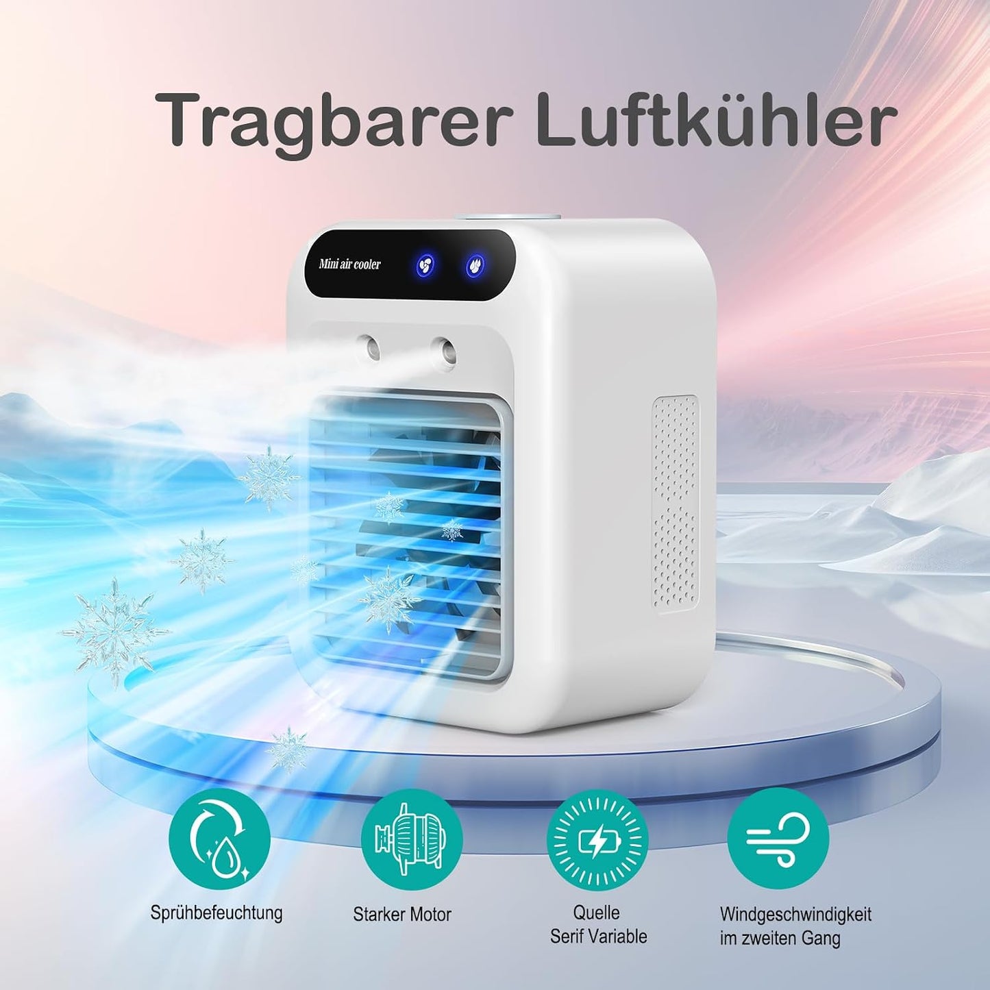 Mobile Klimaanlage, Tragbare Luftkühlgerät, Leise Mobile Klimaanlage Mit 500Ml Wasserbehälter, 2 Lüftungsstufen & 2 Sprühmodi, Mini Klimatisierung Für Schlafzimmer Und Outdoor Camping(Weiß)