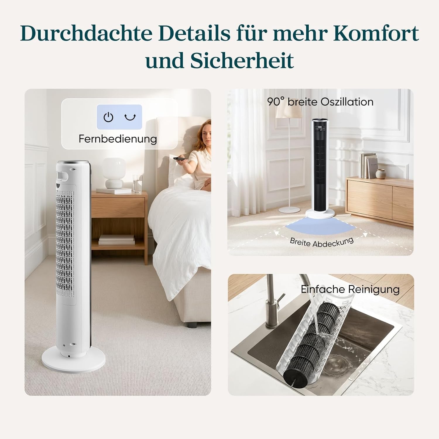Levoit DC Motor Tower Fan - Ultra Quiet 20dB Cooling Solution with Remote Control, 12 Speed Settings, and 12 Hour Timer - Powerful 24W Stand Fan in Elegant White, 92 cm