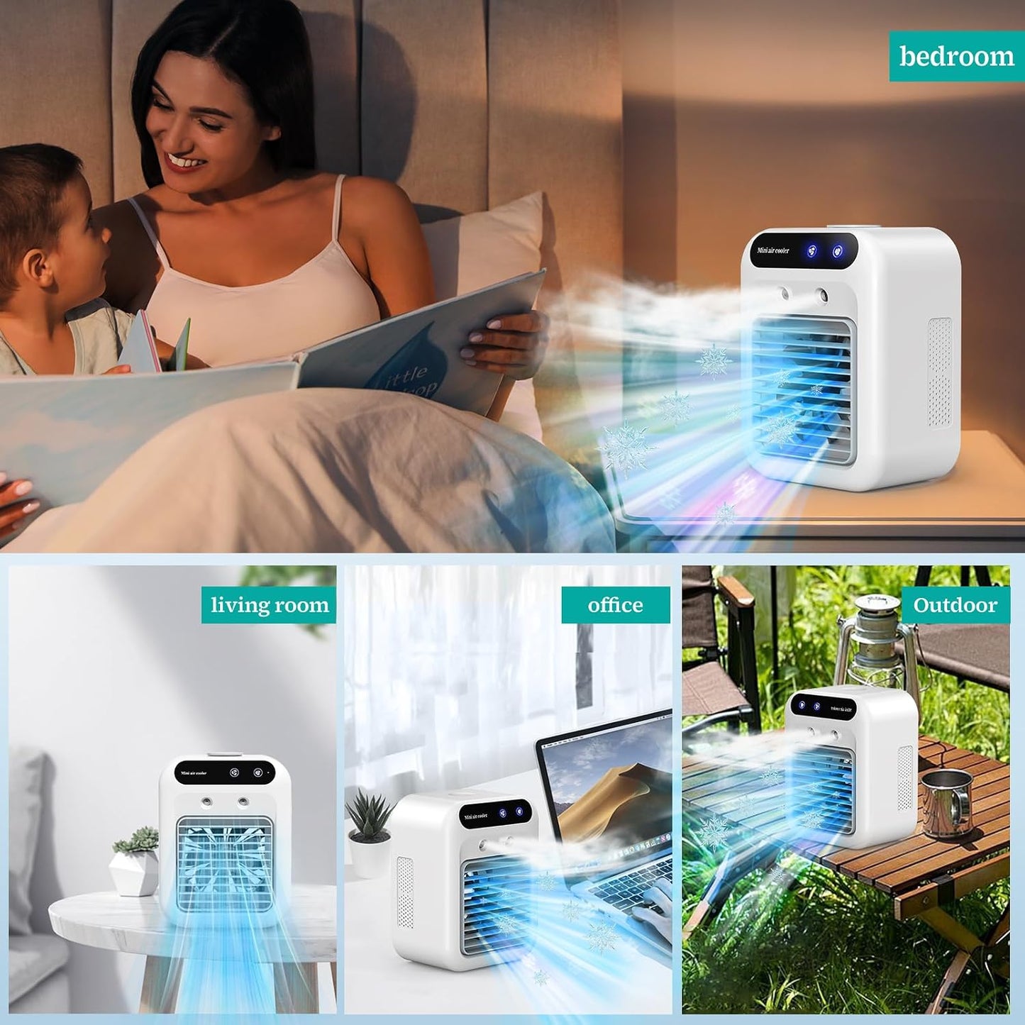 Mobile Klimaanlage, Tragbare Luftkühlgerät, Leise Mobile Klimaanlage Mit 500Ml Wasserbehälter, 2 Lüftungsstufen & 2 Sprühmodi, Mini Klimatisierung Für Schlafzimmer Und Outdoor Camping(Weiß)